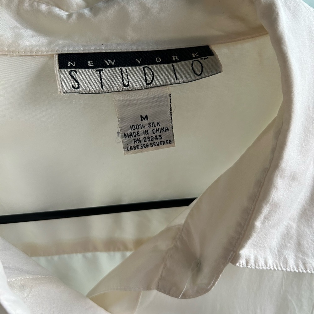 100% silk NY STUDIO long sleeve blouse ivory - Picture 3 of 3